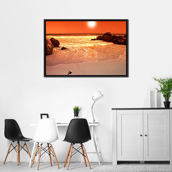 Beach At Sunset Canvas Wall Art-3 Horizontal-Gallery Wrap-25" x 16"-Tiaracle