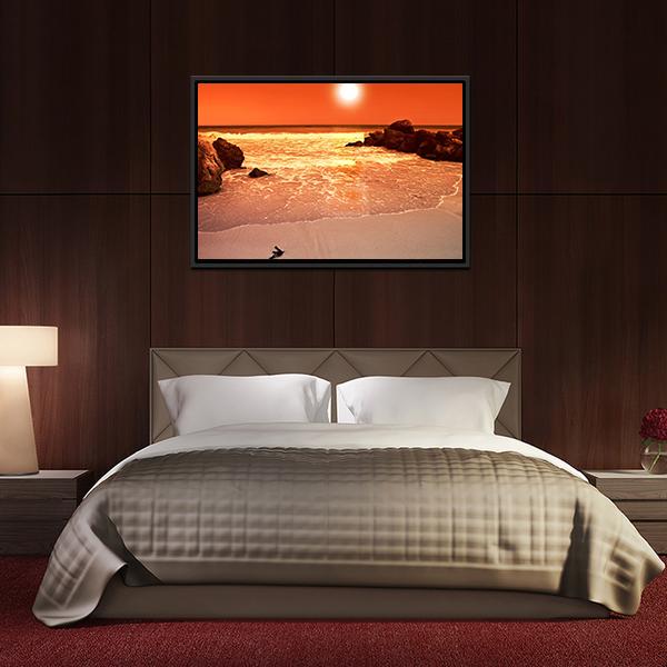 Beach At Sunset Canvas Wall Art-3 Horizontal-Gallery Wrap-25" x 16"-Tiaracle