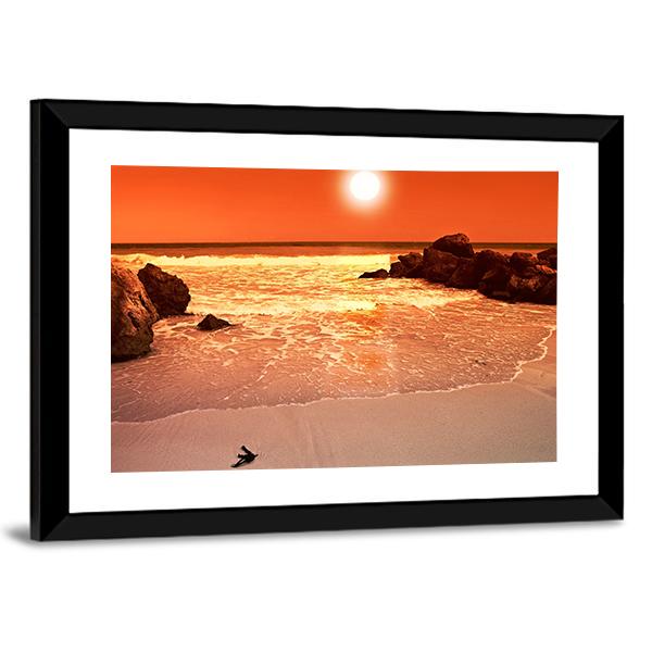 Beach At Sunset Canvas Wall Art-3 Horizontal-Gallery Wrap-25" x 16"-Tiaracle