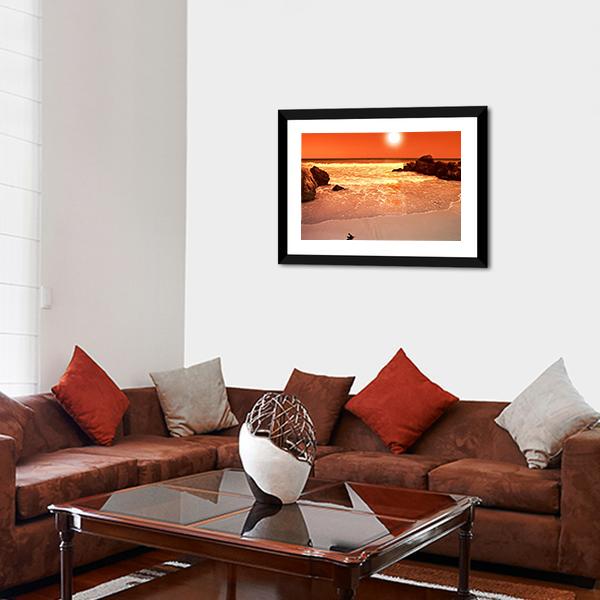 Beach At Sunset Canvas Wall Art-3 Horizontal-Gallery Wrap-25" x 16"-Tiaracle