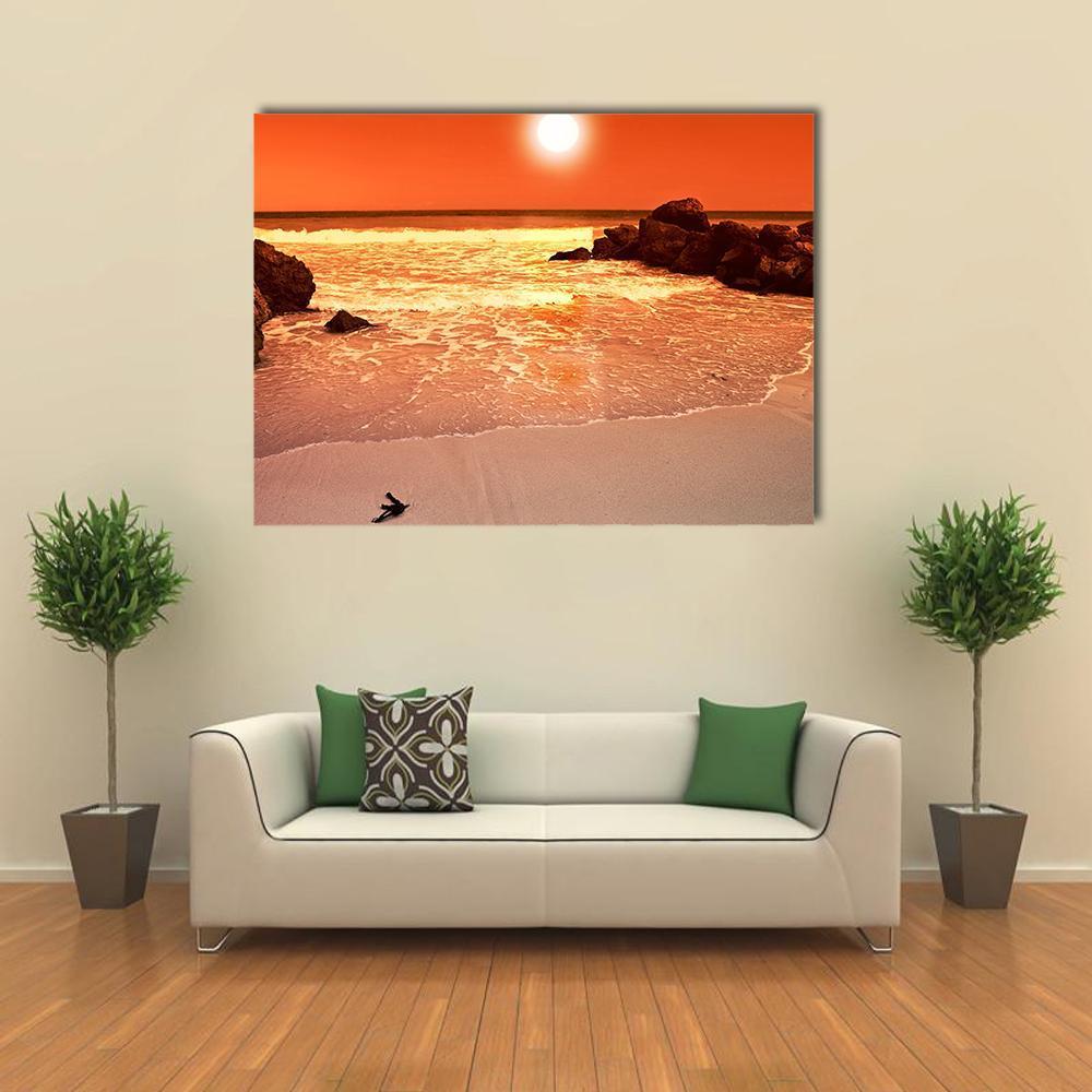 Beach At Sunset Canvas Wall Art-1 Piece-Gallery Wrap-48" x 32"-Tiaracle