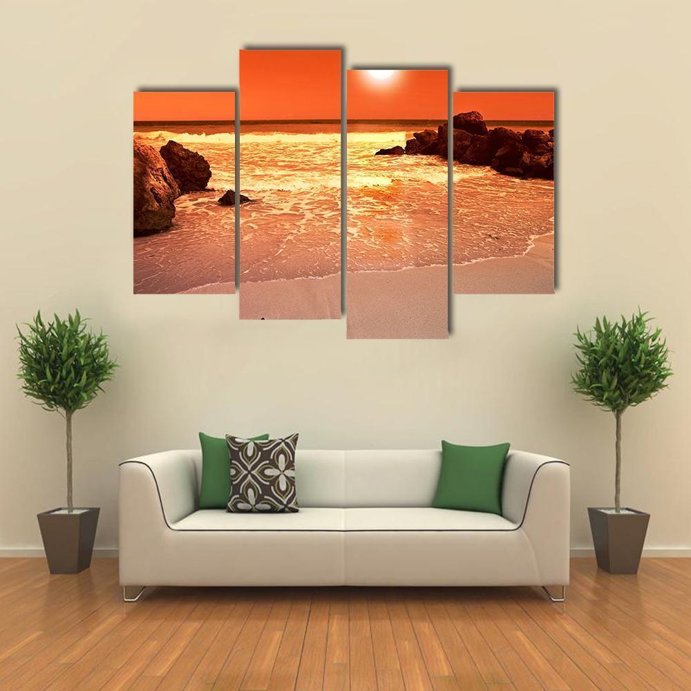 Beach At Sunset Canvas Wall Art-4 Pop-Gallery Wrap-50" x 32"-Tiaracle