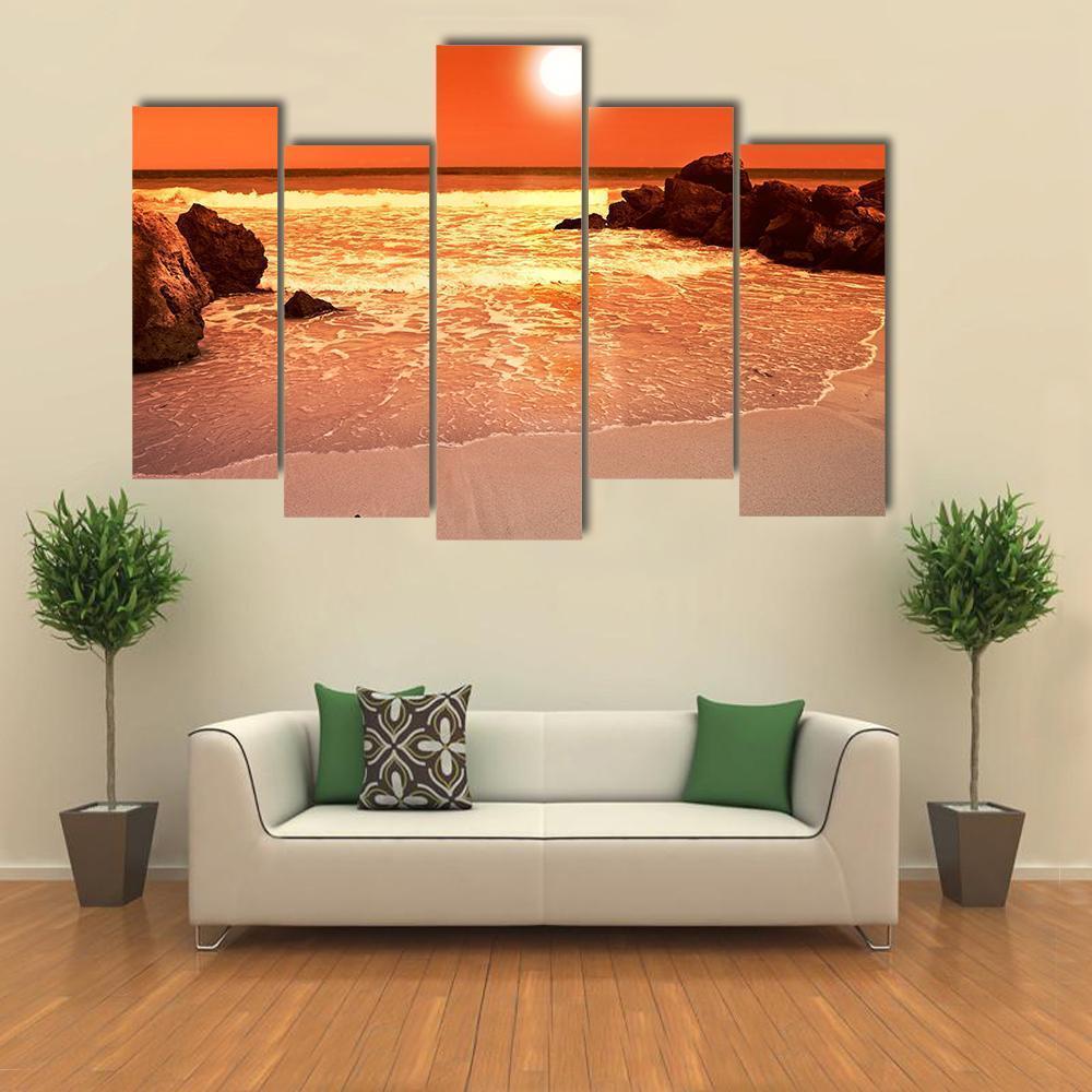 Beach At Sunset Canvas Wall Art-5 Pop-Gallery Wrap-47" x 32"-Tiaracle