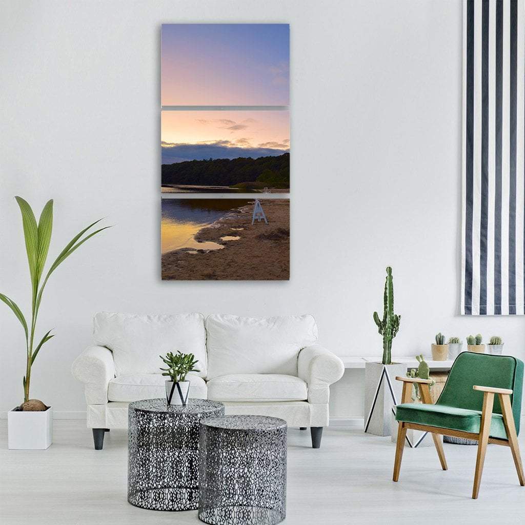 Beach At Sunset Vertical Canvas Wall Art-3 Vertical-Gallery Wrap-12" x 25"-Tiaracle