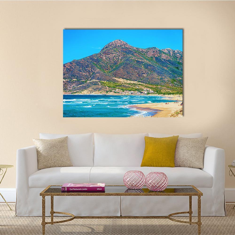 Mediterranean Sea at Buggerru Canvas Wall Art in brown, green and blue, single panel hung on a wall