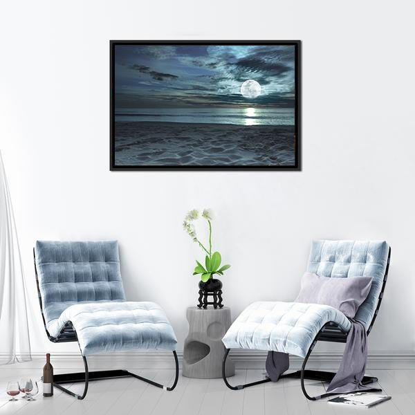 Beach At Twilight Time Canvas Wall Art-5 Horizontal-Gallery Wrap-22" x 12"-Tiaracle