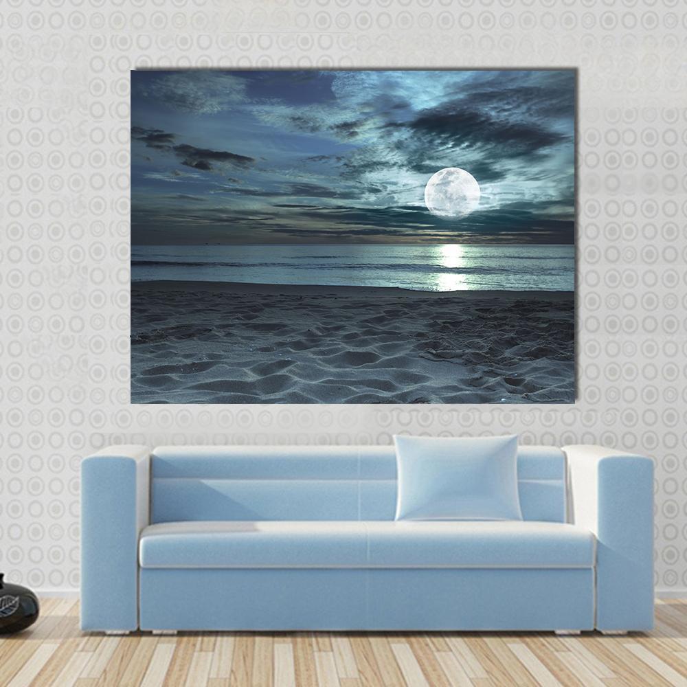 Beach At Twilight Time Canvas Wall Art-4 Horizontal-Gallery Wrap-34" x 24"-Tiaracle