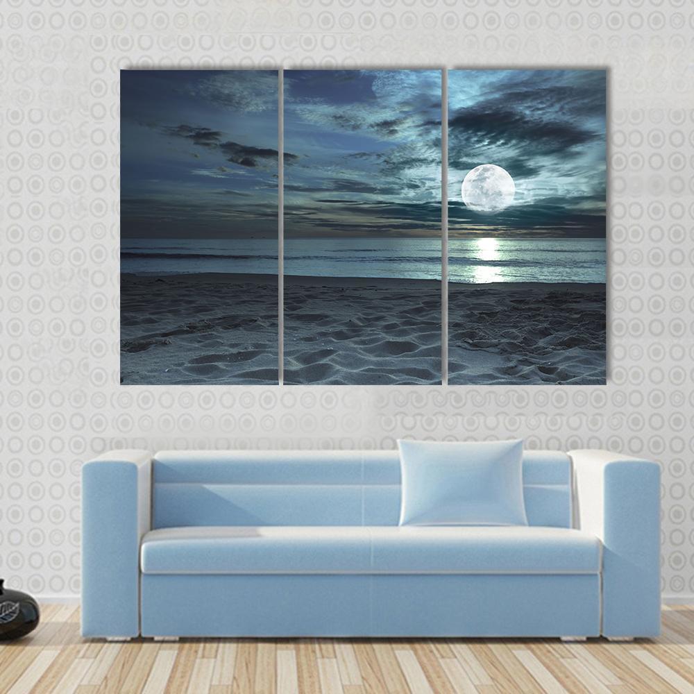 Beach At Twilight Time Canvas Wall Art-3 Horizontal-Gallery Wrap-37" x 24"-Tiaracle