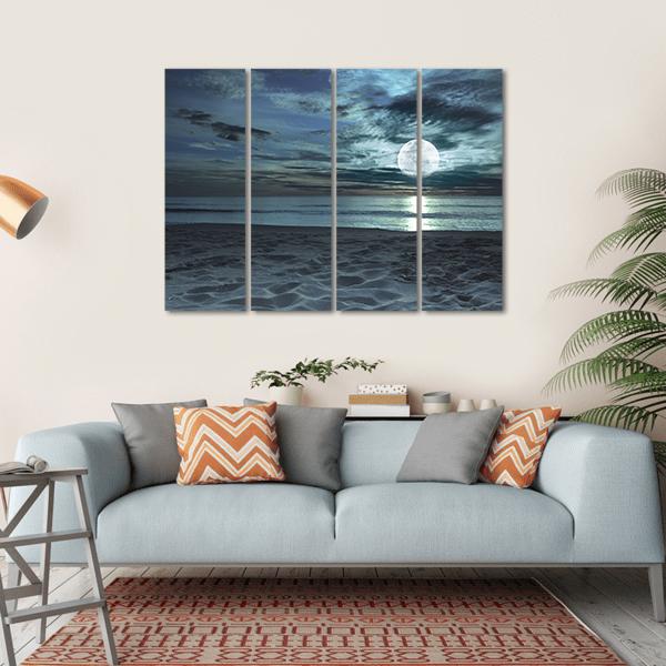 Beach At Twilight Time Canvas Wall Art-4 Horizontal-Gallery Wrap-34" x 24"-Tiaracle