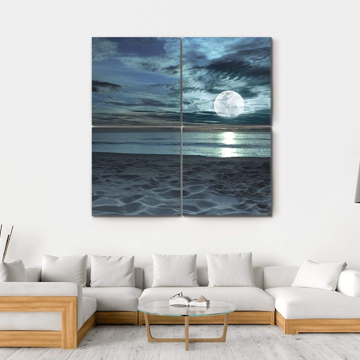 Beach At Twilight Time Canvas Wall Art-4 Square-Gallery Wrap-17" x 17"-Tiaracle