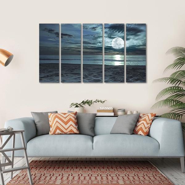 Beach At Twilight Time Canvas Wall Art-5 Horizontal-Gallery Wrap-22" x 12"-Tiaracle