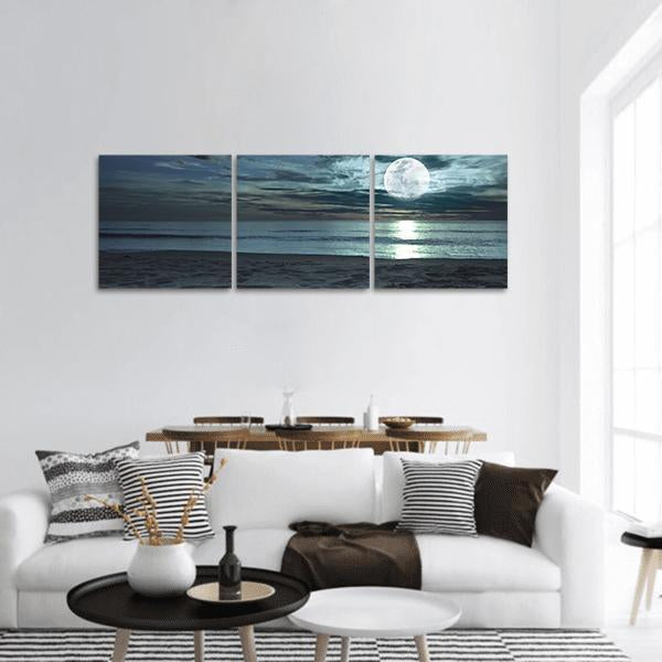 Beach At Twilight Time Panoramic Canvas Wall Art-3 Piece-25" x 08"-Tiaracle