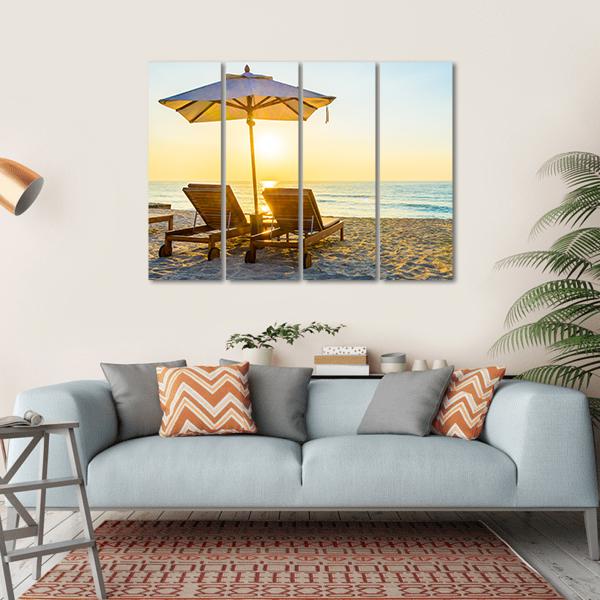 Beach Bed With Sun Flare Canvas Wall Art-4 Horizontal-Gallery Wrap-34" x 24"-Tiaracle