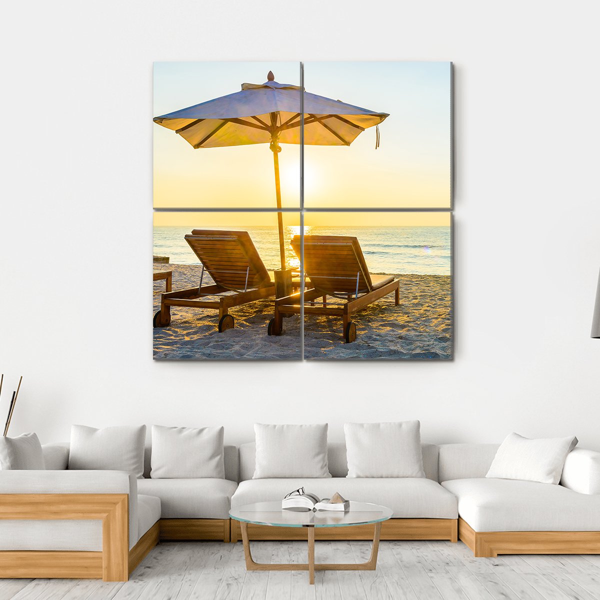 Beach Bed With Sun Flare Canvas Wall Art-4 Square-Gallery Wrap-17" x 17"-Tiaracle