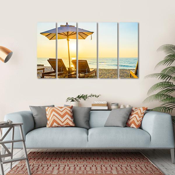 Beach Bed With Sun Flare Canvas Wall Art-5 Horizontal-Gallery Wrap-22" x 12"-Tiaracle