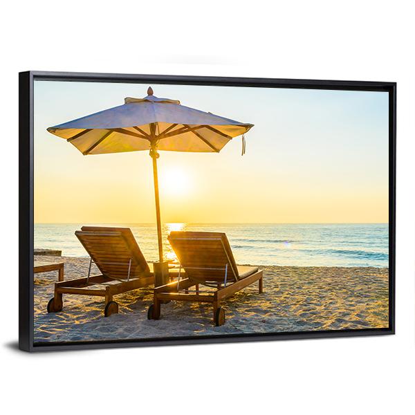 Beach Bed With Sun Flare Canvas Wall Art-3 Horizontal-Gallery Wrap-25" x 16"-Tiaracle
