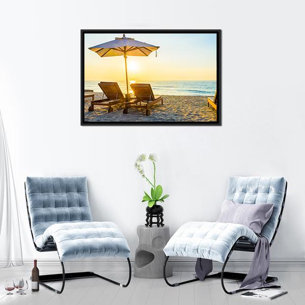 Beach Bed With Sun Flare Canvas Wall Art-3 Horizontal-Gallery Wrap-25" x 16"-Tiaracle