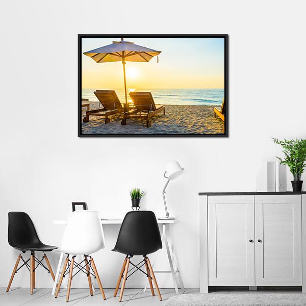 Beach Bed With Sun Flare Canvas Wall Art-5 Horizontal-Gallery Wrap-22" x 12"-Tiaracle