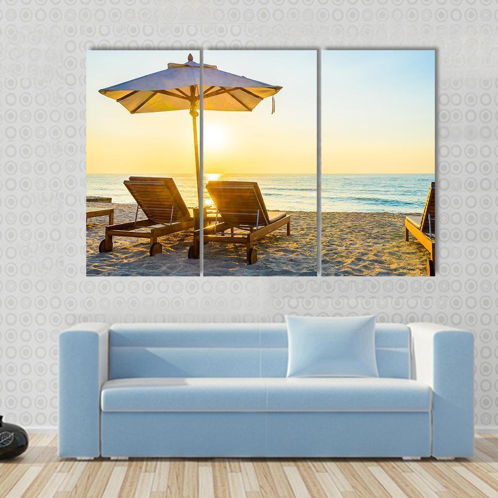 Beach Bed With Sun Flare Canvas Wall Art-3 Horizontal-Gallery Wrap-37" x 24"-Tiaracle