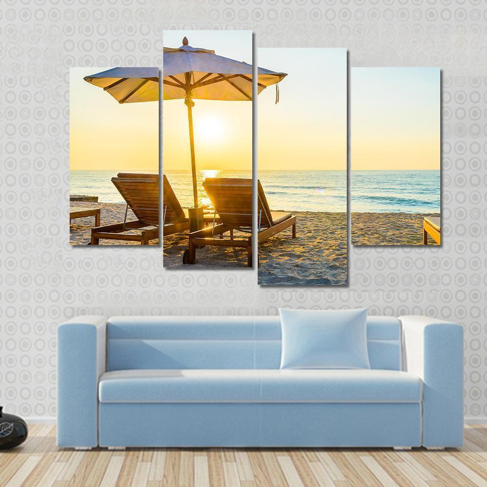 Beach Bed With Sun Flare Canvas Wall Art-4 Pop-Gallery Wrap-50" x 32"-Tiaracle