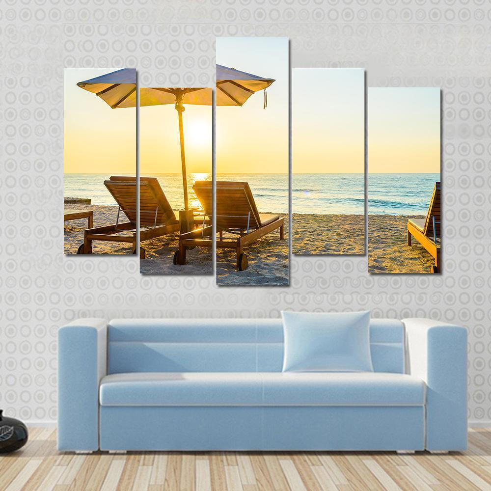 Beach Bed With Sun Flare Canvas Wall Art-5 Pop-Gallery Wrap-47" x 32"-Tiaracle