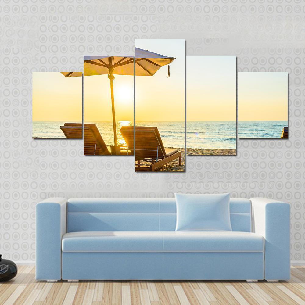 Beach Bed With Sun Flare Canvas Wall Art-5 Star-Gallery Wrap-62" x 32"-Tiaracle
