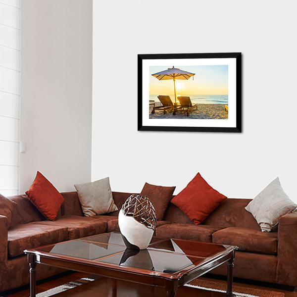 Beach Bed With Sun Flare Panoramic Canvas Wall Art-1 Piece-36" x 12"-Tiaracle