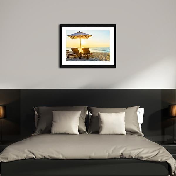 Beach Bed With Sun Flare Panoramic Canvas Wall Art-1 Piece-36" x 12"-Tiaracle