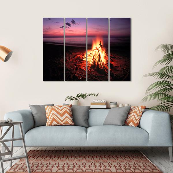 Beach Campfire On Lake Canvas Wall Art-4 Horizontal-Gallery Wrap-34" x 24"-Tiaracle