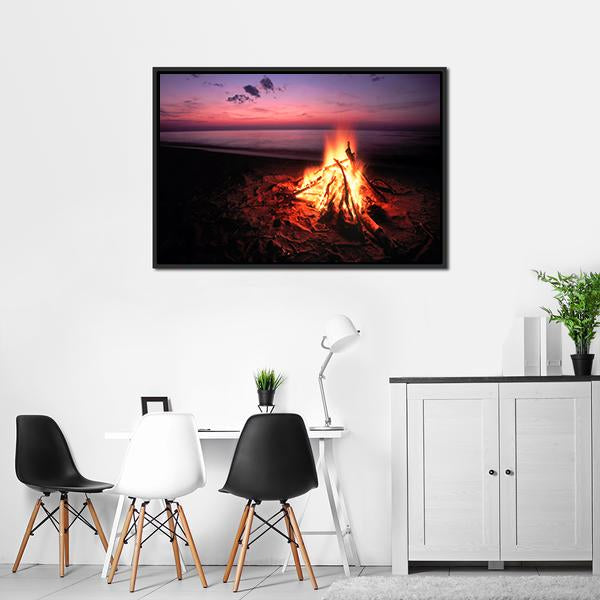 Beach Campfire On Lake Canvas Wall Art-3 Horizontal-Gallery Wrap-25" x 16"-Tiaracle