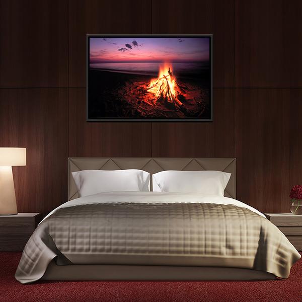 Beach Campfire On Lake Canvas Wall Art-3 Horizontal-Gallery Wrap-25" x 16"-Tiaracle
