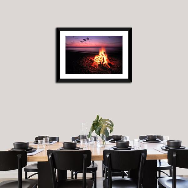 Beach Campfire On Lake Canvas Wall Art-3 Horizontal-Gallery Wrap-25" x 16"-Tiaracle