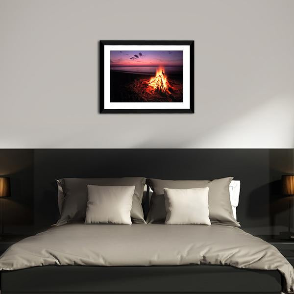 Beach Campfire On Lake Canvas Wall Art-3 Horizontal-Gallery Wrap-25" x 16"-Tiaracle