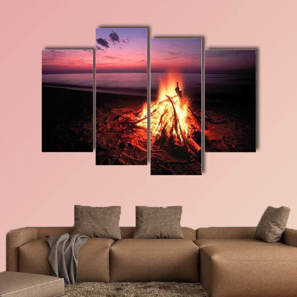 Beach Campfire On Lake Canvas Wall Art-4 Pop-Gallery Wrap-50" x 32"-Tiaracle