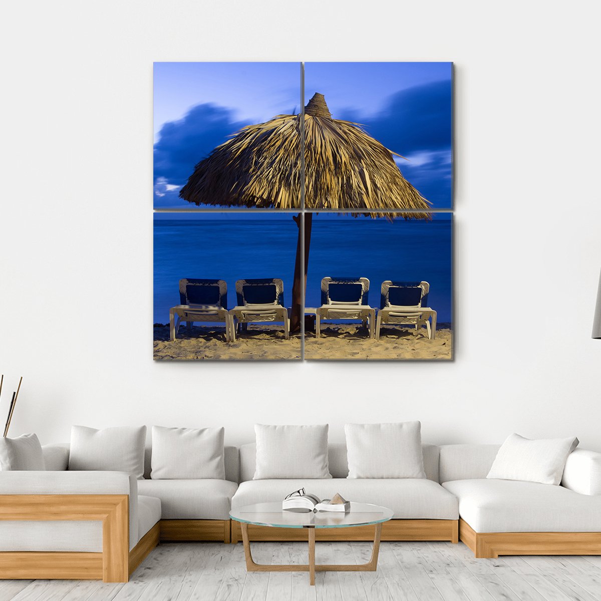 Beach Chairs Under Umbrella Canvas Wall Art-4 Square-Small-Gallery Wrap-Tiaracle