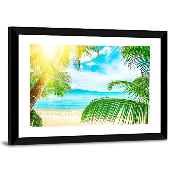 Beach From Palm Trees Canvas Wall Art-3 Horizontal-Gallery Wrap-25" x 16"-Tiaracle