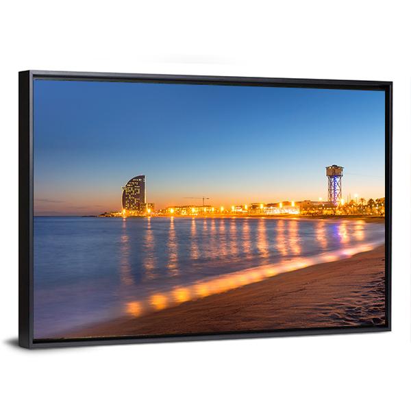 Beach in Barcelona Canvas Wall Art-3 Horizontal-Gallery Wrap-25" x 16"-Tiaracle
