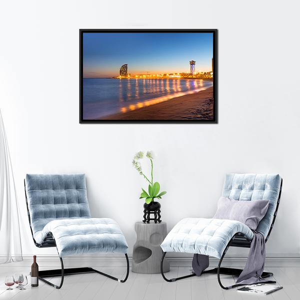 Beach in Barcelona Canvas Wall Art-3 Horizontal-Gallery Wrap-25" x 16"-Tiaracle