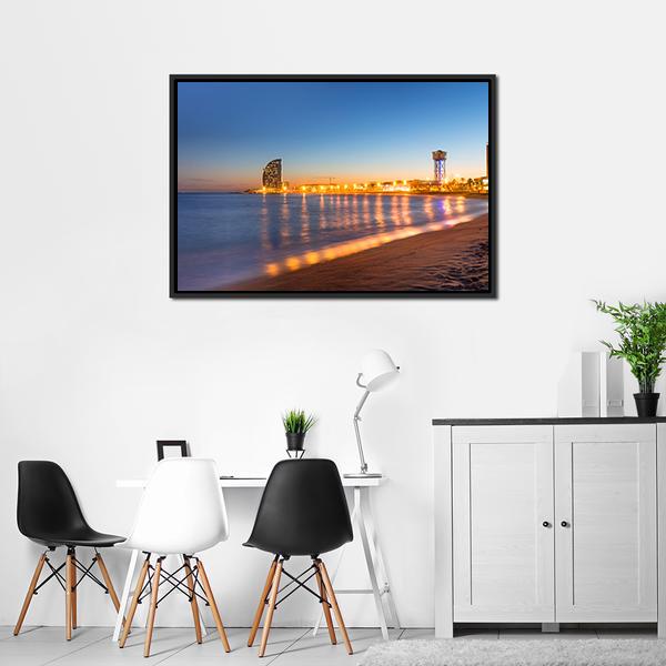 Beach in Barcelona Canvas Wall Art-3 Horizontal-Gallery Wrap-25" x 16"-Tiaracle
