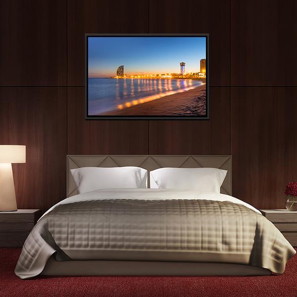 Beach in Barcelona Canvas Wall Art-3 Horizontal-Gallery Wrap-25" x 16"-Tiaracle