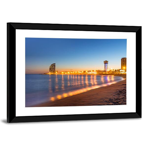 Beach in Barcelona Canvas Wall Art-3 Horizontal-Gallery Wrap-25" x 16"-Tiaracle