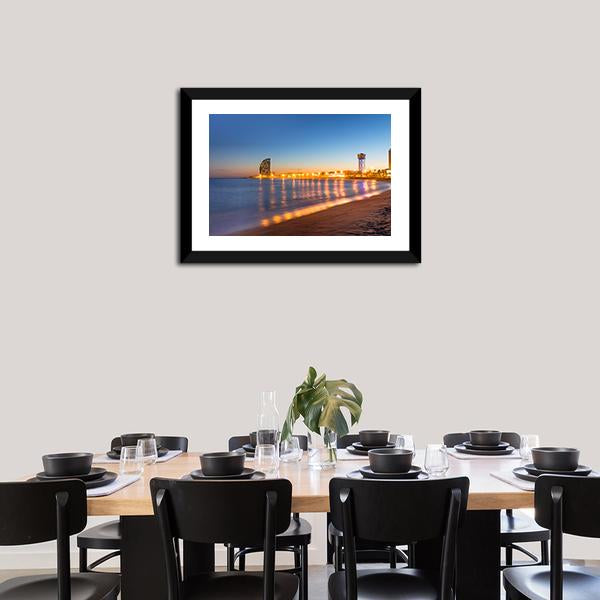 Beach in Barcelona Canvas Wall Art-3 Horizontal-Gallery Wrap-25" x 16"-Tiaracle