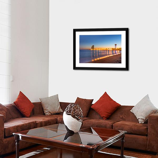 Beach in Barcelona Canvas Wall Art-3 Horizontal-Gallery Wrap-25" x 16"-Tiaracle