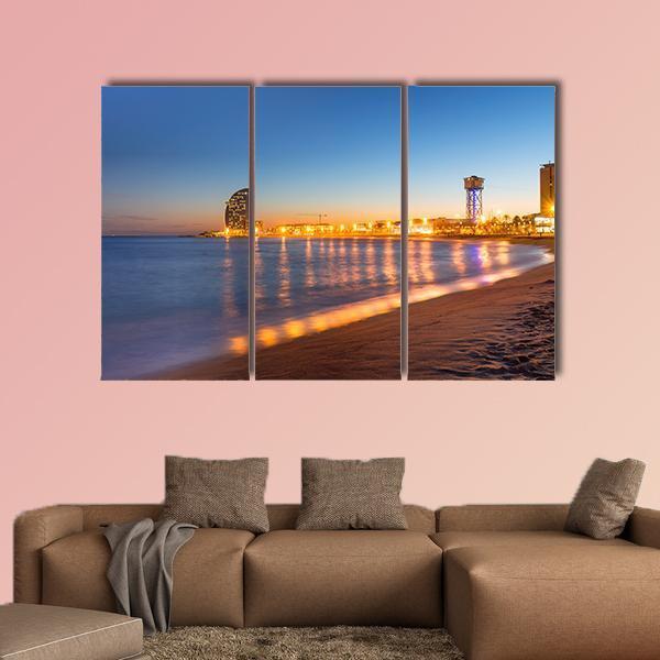 Beach in Barcelona Canvas Wall Art-3 Horizontal-Gallery Wrap-37" x 24"-Tiaracle