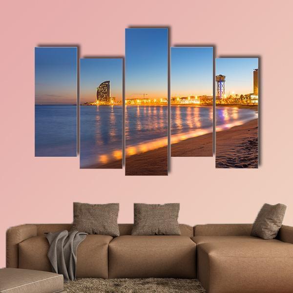 Beach in Barcelona Canvas Wall Art-5 Pop-Gallery Wrap-47" x 32"-Tiaracle