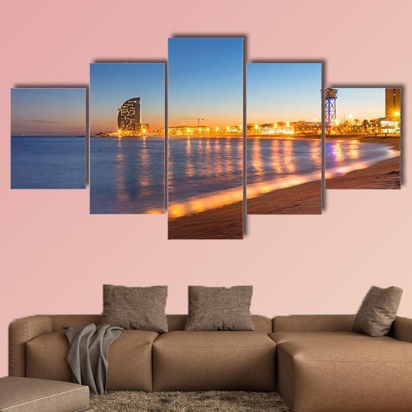 Beach in Barcelona Canvas Wall Art-5 Star-Gallery Wrap-62" x 32"-Tiaracle