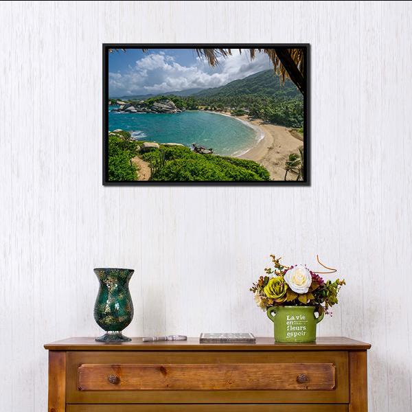 Beach In Colombia Canvas Wall Art-1 Piece-Floating Frame-24" x 16"-Tiaracle