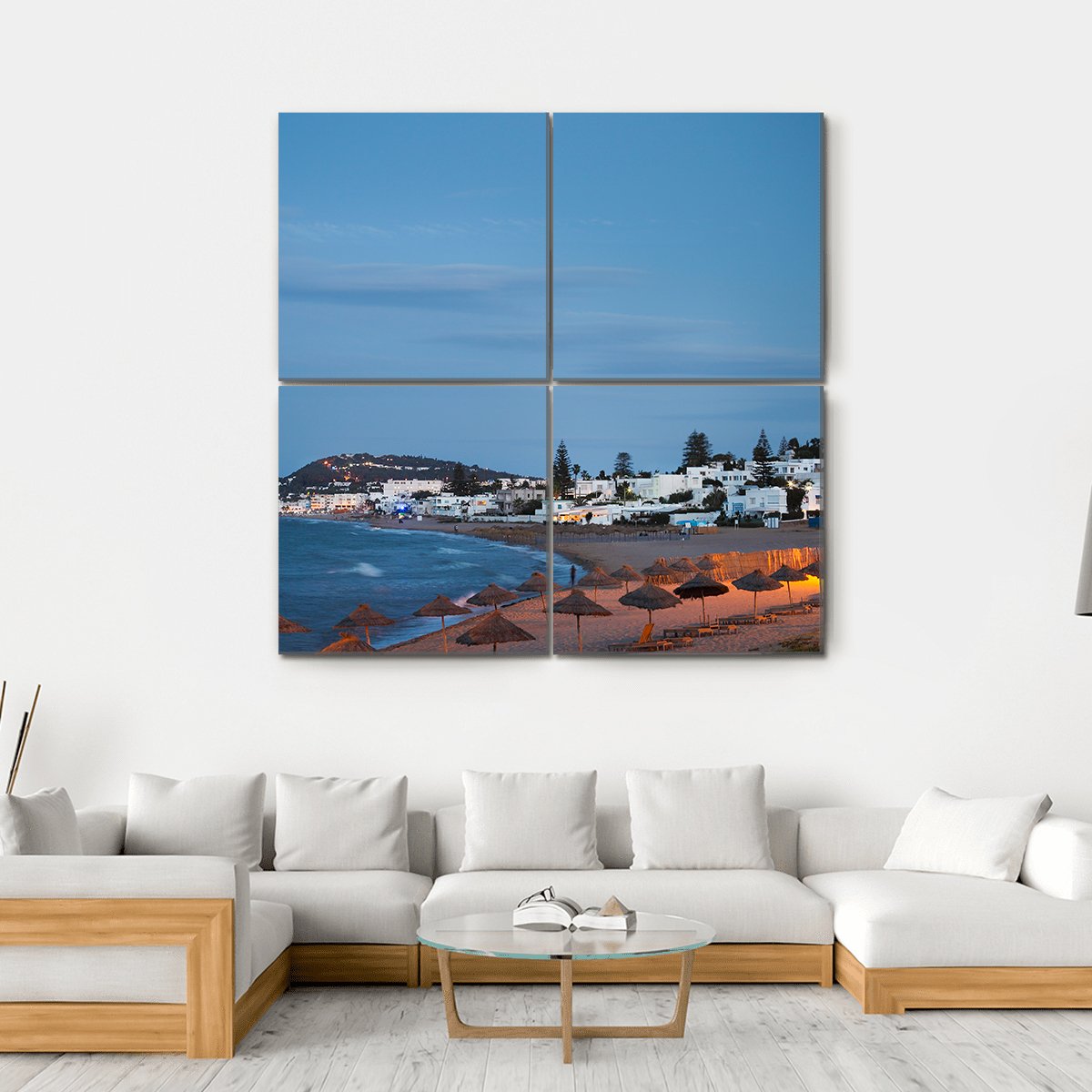Beach In Gammarth Canvas Wall Art-4 Square-Gallery Wrap-17" x 17"-Tiaracle