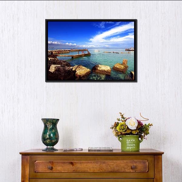 Beach In Goree Island Panoramic Canvas Wall Art-1 Piece-36" x 12"-Tiaracle