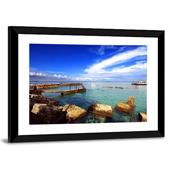 Beach In Goree Island Panoramic Canvas Wall Art-1 Piece-36" x 12"-Tiaracle